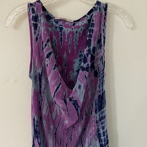 Language | Silk & Cotton Tie Dye Long Tank Top | S